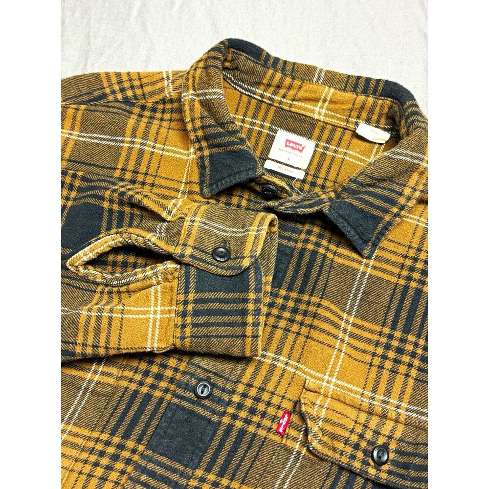 Levi's Men's Size L Brown/Black Plaid Flannel Cotton Relaxed Button-Up Shirt